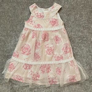 Heirloom by Polly Flinders Rose Dress 2T Swiss Dot Tulle Overlay Floral